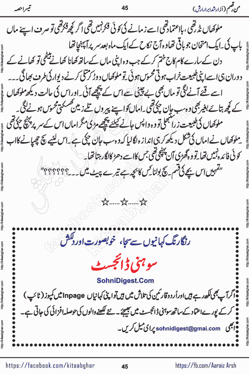 Man Raqsam romantic urdu novel by arshad abrar arsh writer & novelist published on kitab ghar online for urdu novel readers. The novel's story tells readers that the orbit of love is not necessarily confined to the corners of boredom, wait and separation. urdu novel Man Raqsam is also a story adorned with beautiful emotions. In which the clash of interests and love will show how liberation from the evil of the self is possible. In this story of broken relationships, the loyalty of Noor Bano and the hypocrisy of the Sultan are not new to the scenes that have settled in our eyes, but the innocent heart is happy and the paradise, the homes built from the dreams of the loving star and the mercy are certainly new.
Arshad Abrar Arsh is emerging popular writer and novelist who started his writing journey in few popular urdu digests of Pakistan. He also wrote many stories on social media platforms for his fans and also on few websites. His first book of afsanay named REZGARI (coins and small money) published and got two editions