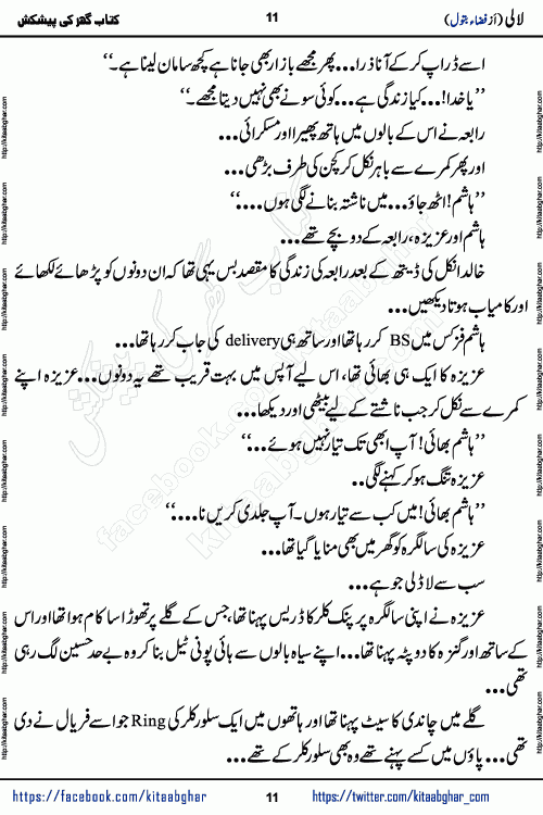 Lali social romantic urdu novel by Fiza Batool published on kitab ghar. Lali Urdu Novel by Fiza Batool is based on the story about a mother who faced a lot of difficulties in life in silence. This novel Lali reveals few secrets of past in Sara's life and ongoing struggle in Lali Life.