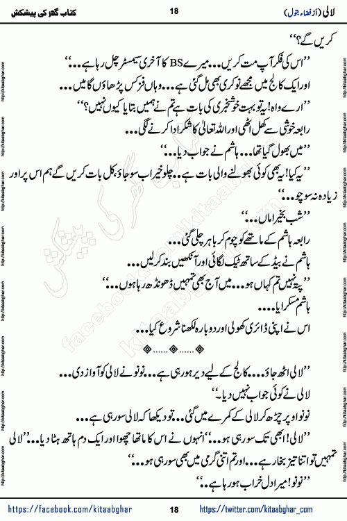 Lali social romantic urdu novel by Fiza Batool published on kitab ghar. Lali Urdu Novel by Fiza Batool is based on the story about a mother who faced a lot of difficulties in life in silence. This novel Lali reveals few secrets of past in Sara's life and ongoing struggle in Lali Life.