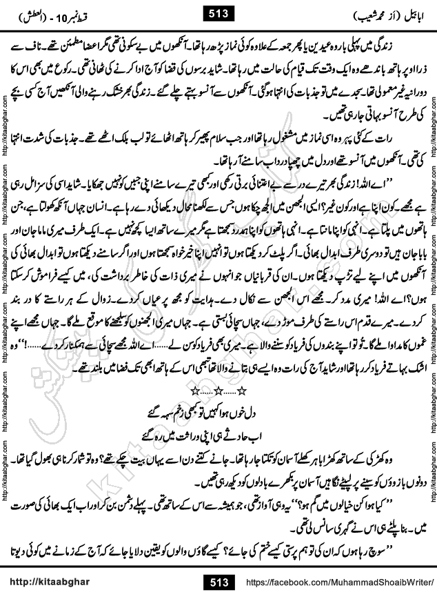 Ababeel Swallow last episode 11 Romantic Urdu Novel by Muhammad Shoaib for Online Reading at Kitab Ghar. Ababeel is a story of young man who had some extra ordinary abilities. Some powerful people wanted to control him and use his extra ordinary abilities to their own benefits. He had to discover the source of his abilities and see many ups and downs during this quest. Ababeel is also story of a young woman who wanted everything and can go to any limit for her success. She is a truth seeker and when she is introduced to Islam, her life gets totally changed.