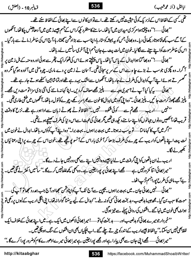 Ababeel Swallow last episode 11 Romantic Urdu Novel by Muhammad Shoaib for Online Reading at Kitab Ghar. Ababeel is a story of young man who had some extra ordinary abilities. Some powerful people wanted to control him and use his extra ordinary abilities to their own benefits. He had to discover the source of his abilities and see many ups and downs during this quest. Ababeel is also story of a young woman who wanted everything and can go to any limit for her success. She is a truth seeker and when she is introduced to Islam, her life gets totally changed.