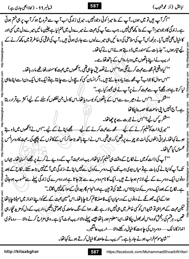 Ababeel Swallow last episode 11 Romantic Urdu Novel by Muhammad Shoaib for Online Reading at Kitab Ghar. Ababeel is a story of young man who had some extra ordinary abilities. Some powerful people wanted to control him and use his extra ordinary abilities to their own benefits. He had to discover the source of his abilities and see many ups and downs during this quest. Ababeel is also story of a young woman who wanted everything and can go to any limit for her success. She is a truth seeker and when she is introduced to Islam, her life gets totally changed.