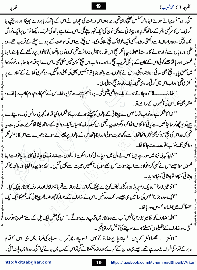 Nazr e Bad is a Collection of Pur Israr Horror Thriller Urdu Novels written by young emerging writer Muhammad Shoaib, initially for Dar Digest and later Published on Kitab Ghar Website Online Readers. Nazr e Bad is first story which a young couple was victim of Nazr e Bad but Nazr e Bad can apart them but love cannot be erased. Taaq Ratain (Odd nights of Moon) story of a young man who was seeking super natural powers through dark magic in the odd nights of Moon. Haatim is story of a young man could face any challenge in fulfilling his promise.