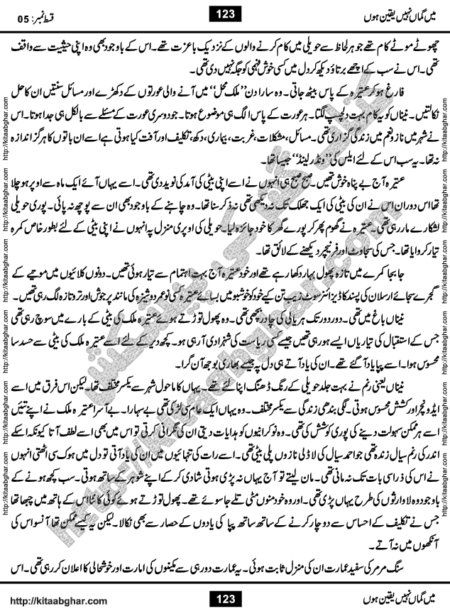 Me Guman Nahi Yaqeen Hoon is a Social Romantic Urdu Novel written by Nabila Abar Raja an established Urdu Digest Writer, Novelist and Struggling Dramatist. Me Guman Nahi Yaqeen Hoon Novel is a story of Family Bonds and Relationships. The novel is being serialized in Monthly Kiran Digest, started from March-2015. The Novel will soon be available in Book Form, published by Ilm o Irfan Publishers, Lahore