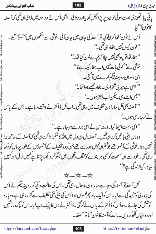 Meri Pari Romantic Urdu Novel by Ruqia Ali is written on importance of fighting depression and anxiety. The novel is about strong bonds between family members who can fight against stress depression and anxiety and support each other saving lives