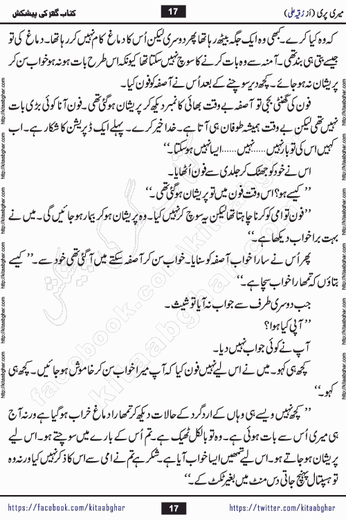 Meri Pari Romantic Urdu Novel by Ruqia Ali is written on importance of fighting depression and anxiety. The novel is about strong bonds between family members who can fight against stress depression and anxiety and support each other saving lives