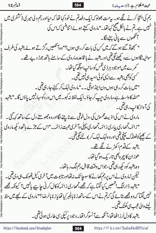 mohabbat humkalam hai episode 12 romantic urdu novel by sadia abid writer being published on kitab ghar. This Novel has taste of everything our Pakistan society and culture has. It is filled with colours of love and sweetness of relations, darkness of hate and grudge