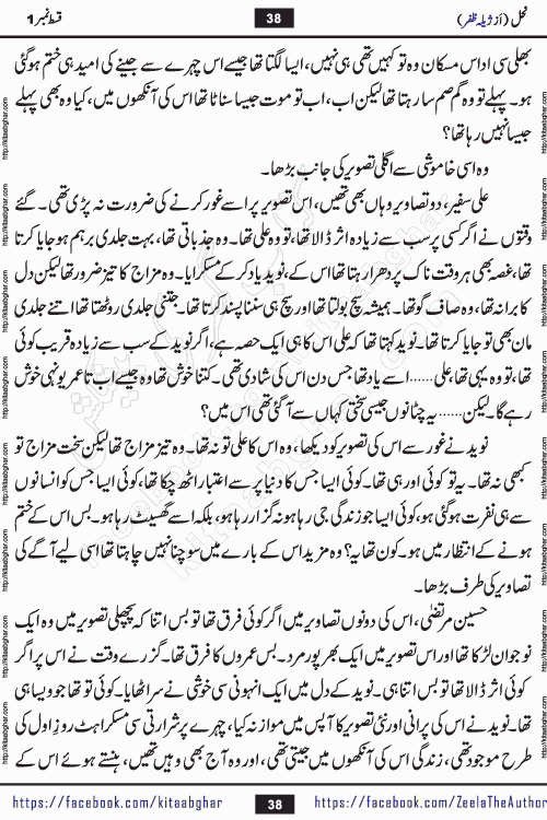 Nahal urdu novel by writer Zeela Zafar is inspired from lives of honey bees. Different honey bees have different functions in the growth, function and safety of the hive. This novel Nahal have no single hero and heroine with perfect character. Every character of the novel is taken from real life like us and living a normal life with their flaws. All characters of the novel have their own developing story mould by the society they live in and the environment around them. Nahal is the story of such ordinary people. The story of the past, the present, the future, and then the characters trapped in the vortex of the past. All you have to do is see whether you are among those who become a diamond or among those who are ruining your society. What you have to see is what you are giving to those around you. Good morals or mental trauma